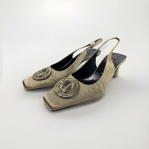 Vtg Bruno Magali Pumps Silk Sling back Heel Made In Italy Y2K 9 Mob Wife 90's